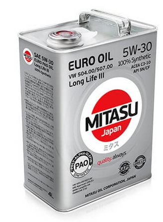 MJ210 MITASU EURO PAO LL III OIL 5W-30 100% Synthetic 4л (1/6) Япония.