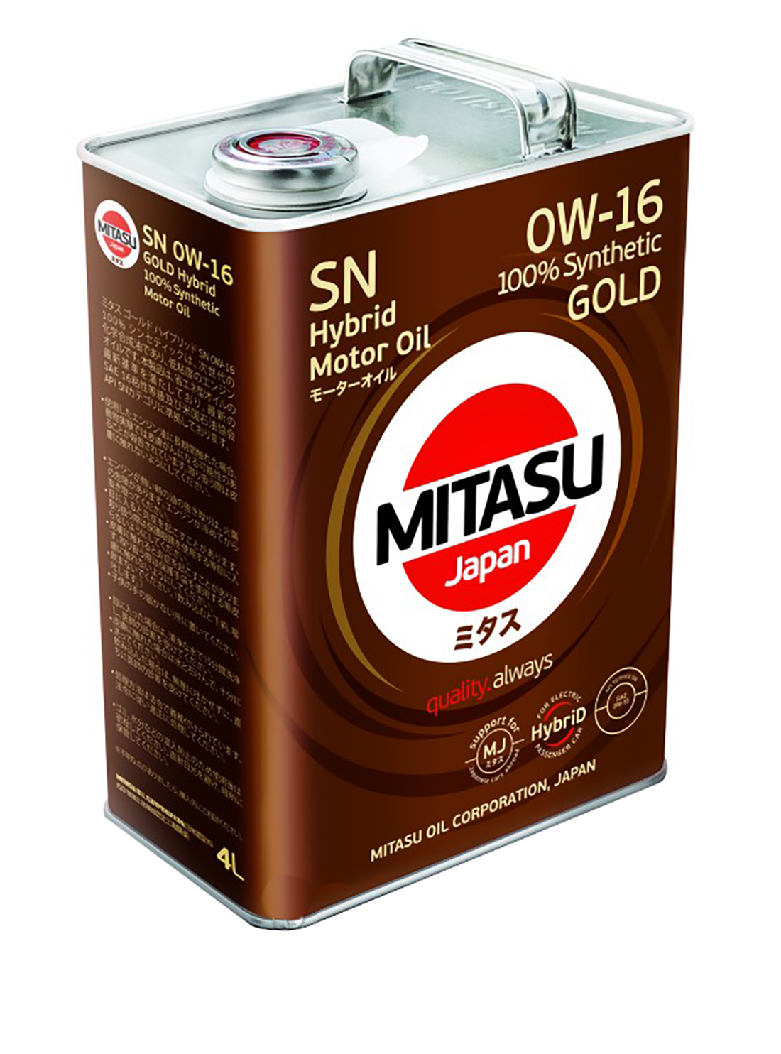 MJ106 MITASU GOLD SN 0W16  (4L) синтетическое мотор.масло для бензинз.дв.(1/6) Япония.